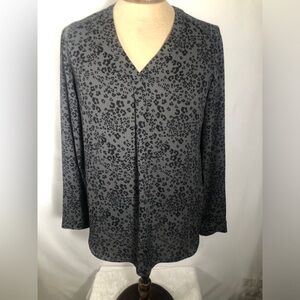 Womens Sheer Black and Gray Animal Print Blouse. Size Medium. Denver Hayes.